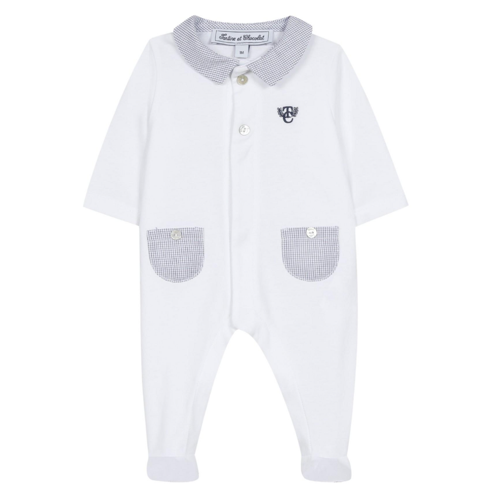 Babypakje wit met Blauwe ruit
