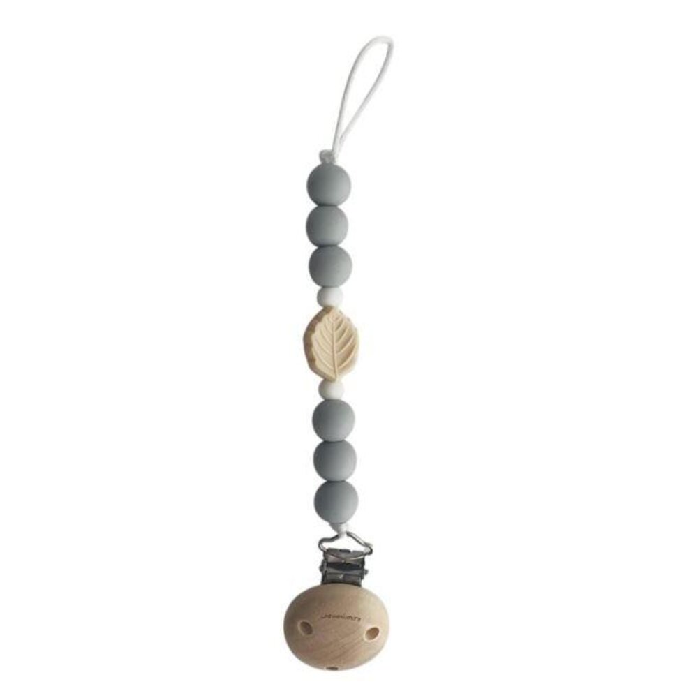 Chewie clip silicicone leaf beads lichgrijs