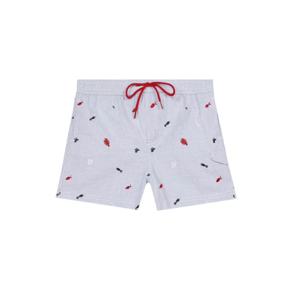 Zwemshort blauw gestreept met vissen