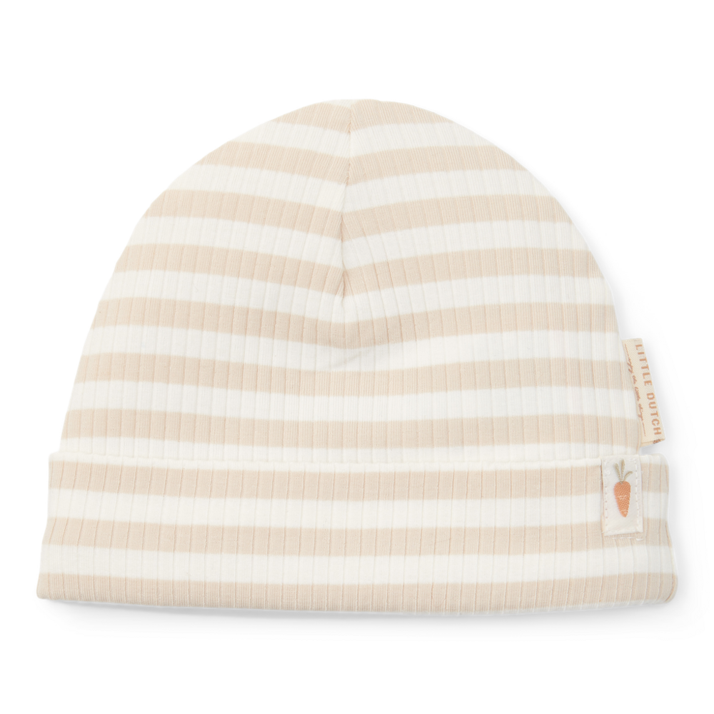 Babymuts Stripe Sand/White -  maat 2 (62/74)