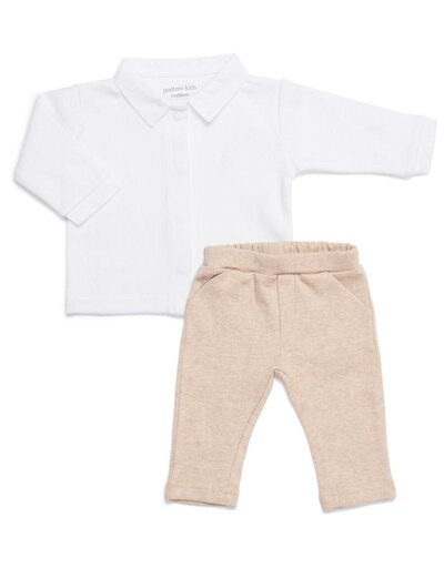 Baby Set Shirt & Camel Pant White