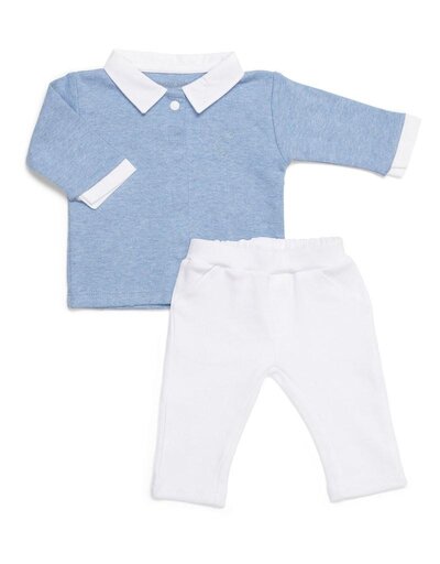 Baby Set Shirt & White Pant Denim Blue