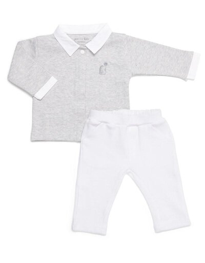 Baby Set Shirt & White Pant Grey Melange 