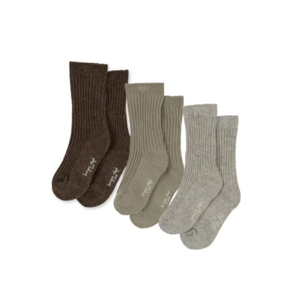 3 pack rib socks soft grey/ment/brown