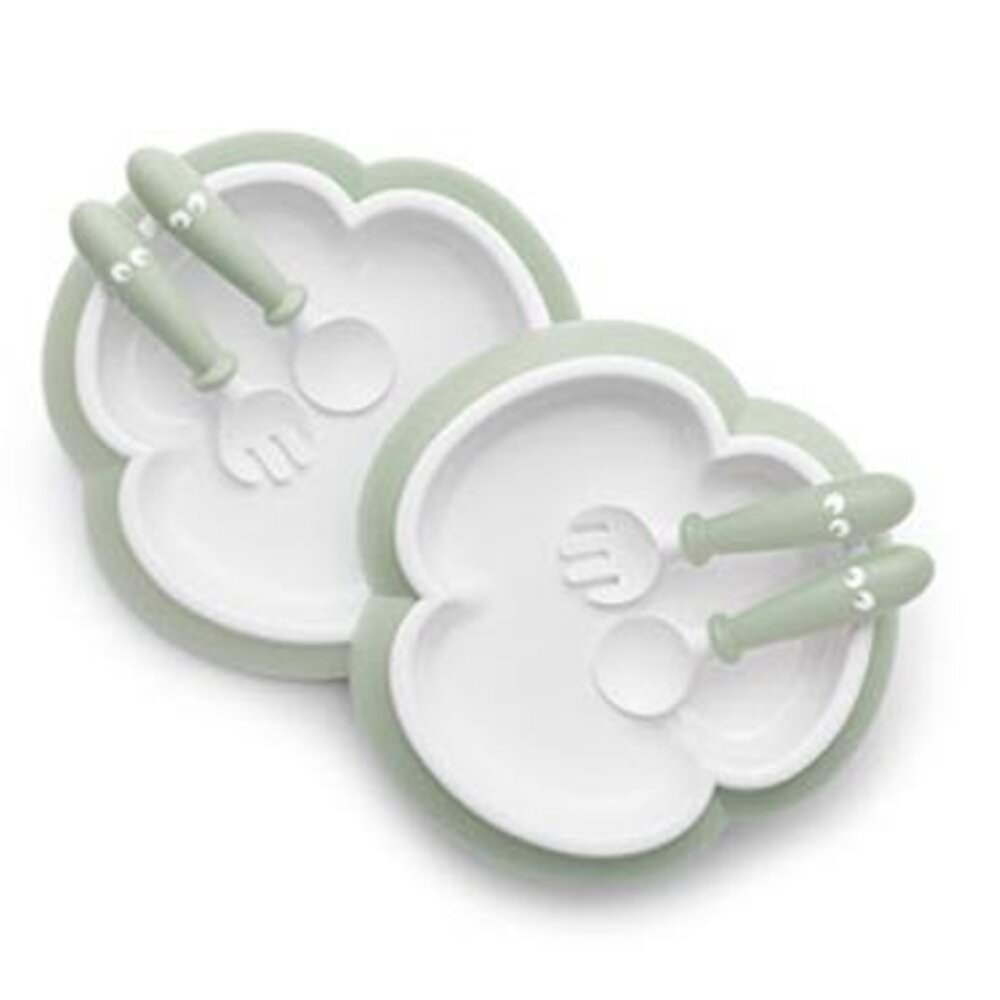 Babybord, lepel en vork, set van 2 Pastelgroen