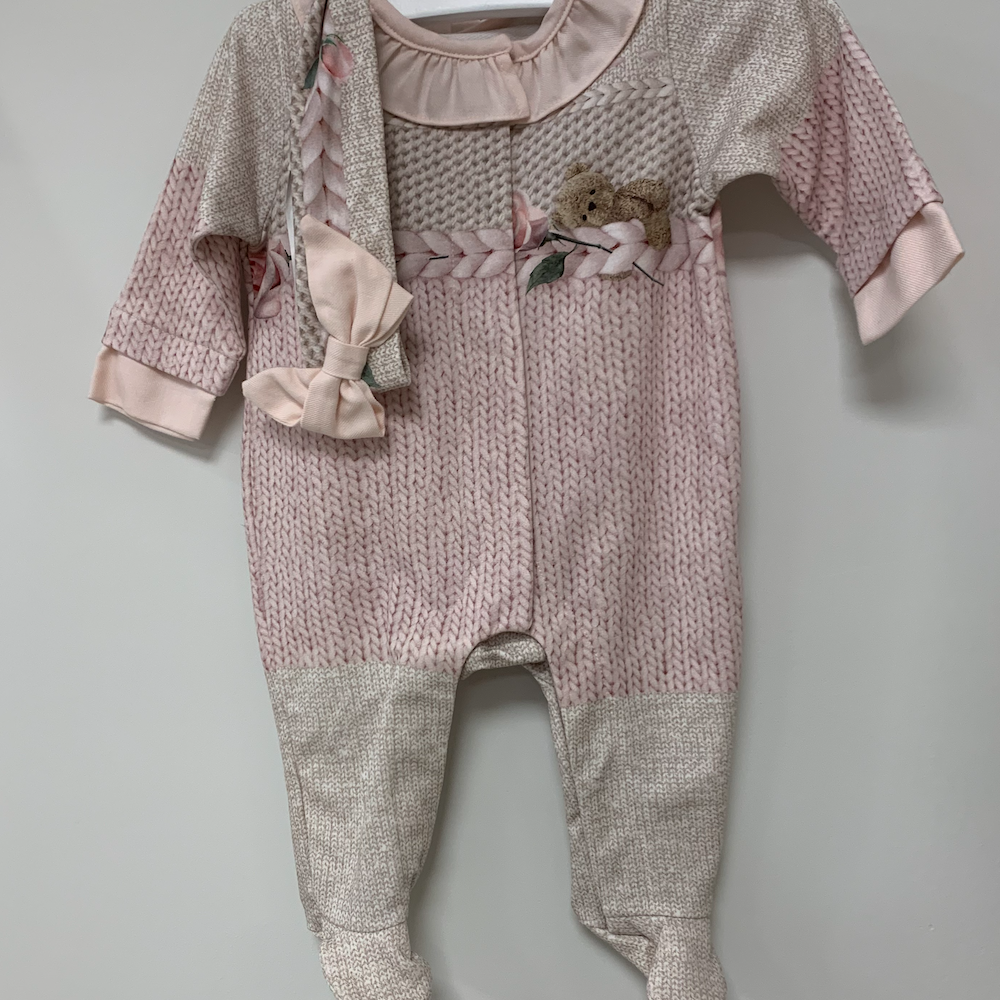 Babypakje met beertjes en haarlint Roze