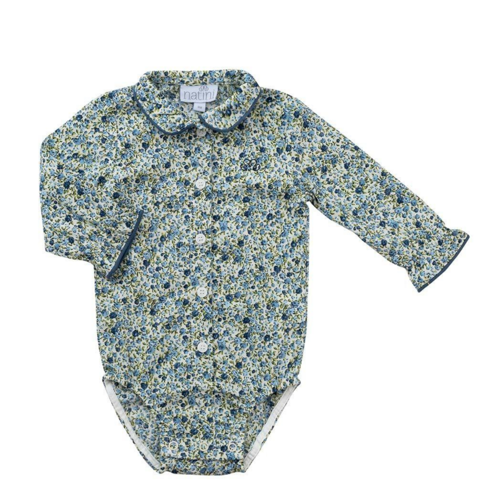 Bodyblouse Gynthia flowers Blauw