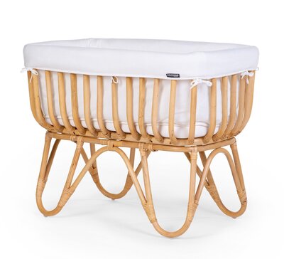 Rattan wieg rechthoekig 80x40 + matras  + jersey cover ecru
