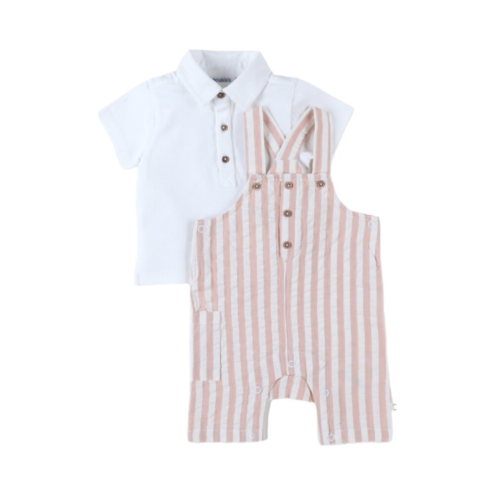 Jumpsuit smart set met streepjes + polo Beige