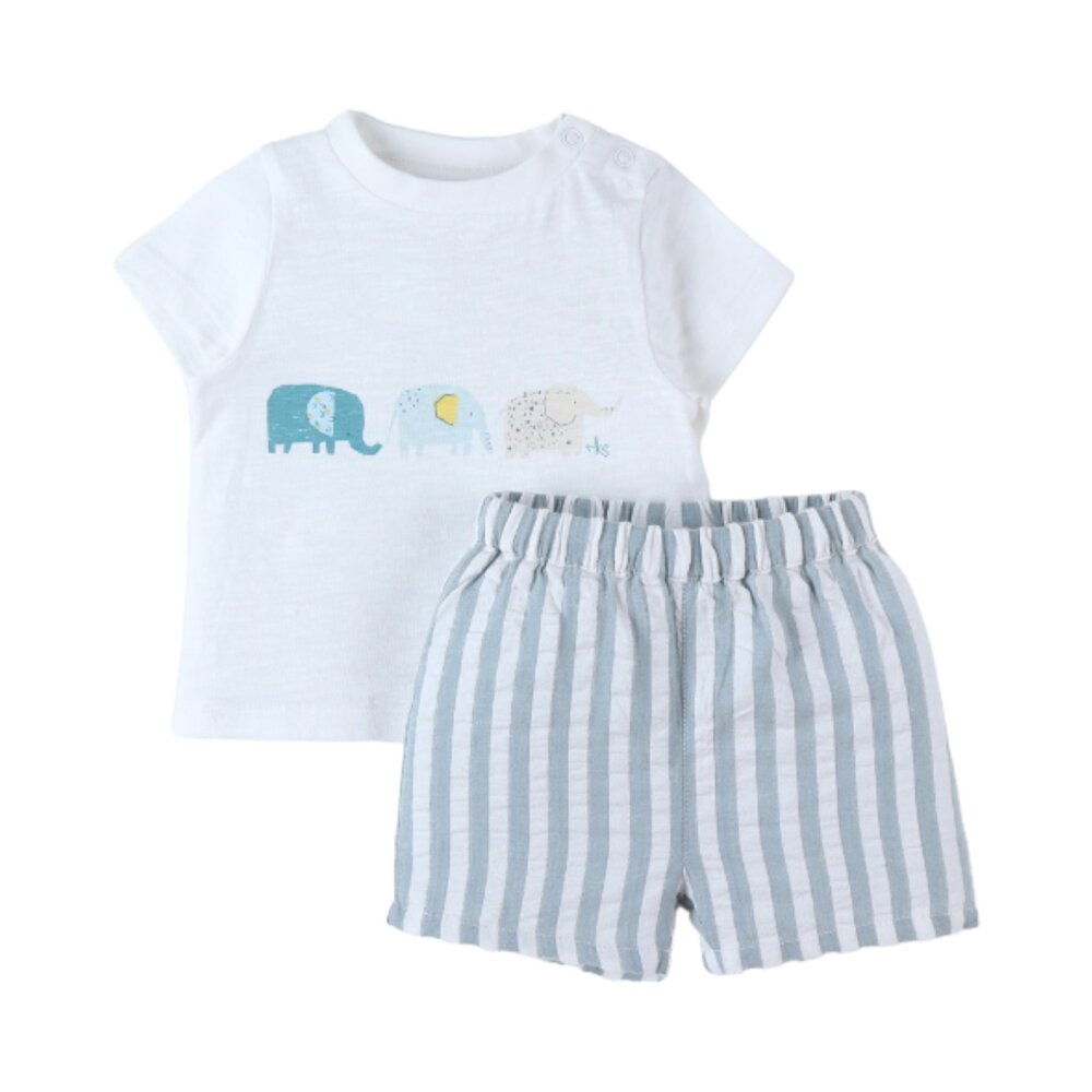 T-shirt + short set Petit elephant stripes Wit