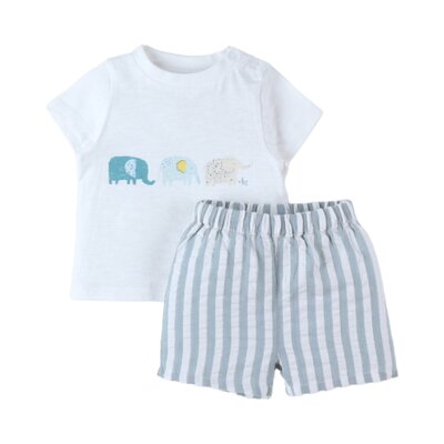 T-shirt + short set Petit elephant stripes Wit
