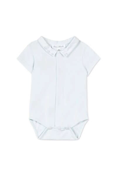 Body met kraagje en broderie Bleu ciel