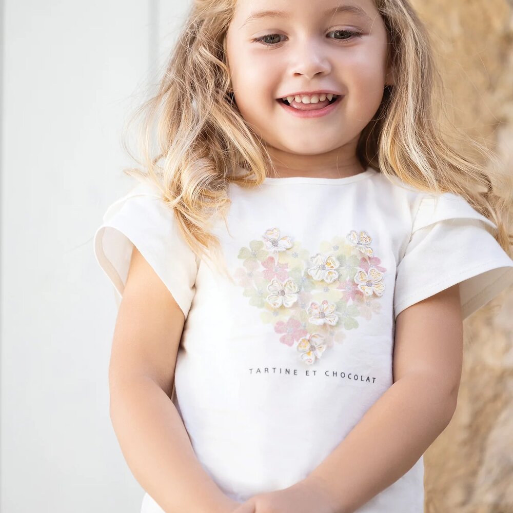T-shirt met bloemetjes nacre