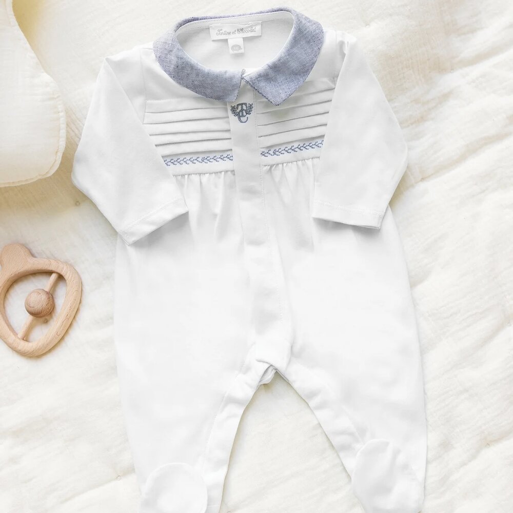 Pyjama kraagje chambray Blanc