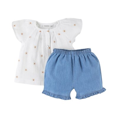 Blouse + short met zonneprint 2-delig Ecru/blauw
