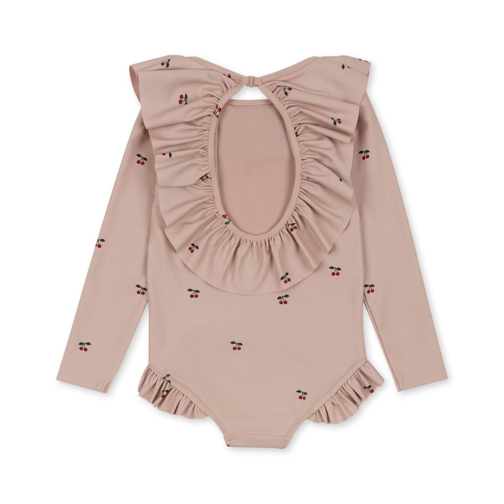 Badpak lange mouwen en ruches - Manuca Cherry blush