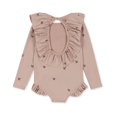 Badpak lange mouwen en ruches - Manuca Cherry blush