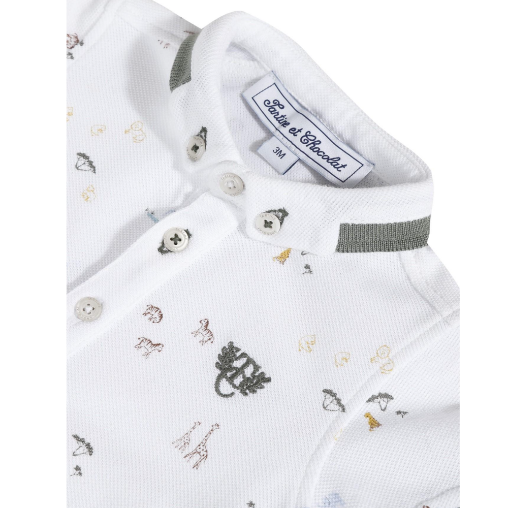 Babypakje polo model met safari print wit