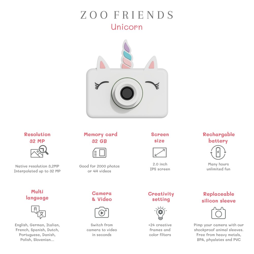 Digitale kindercamera - Zoo Friends unicorn