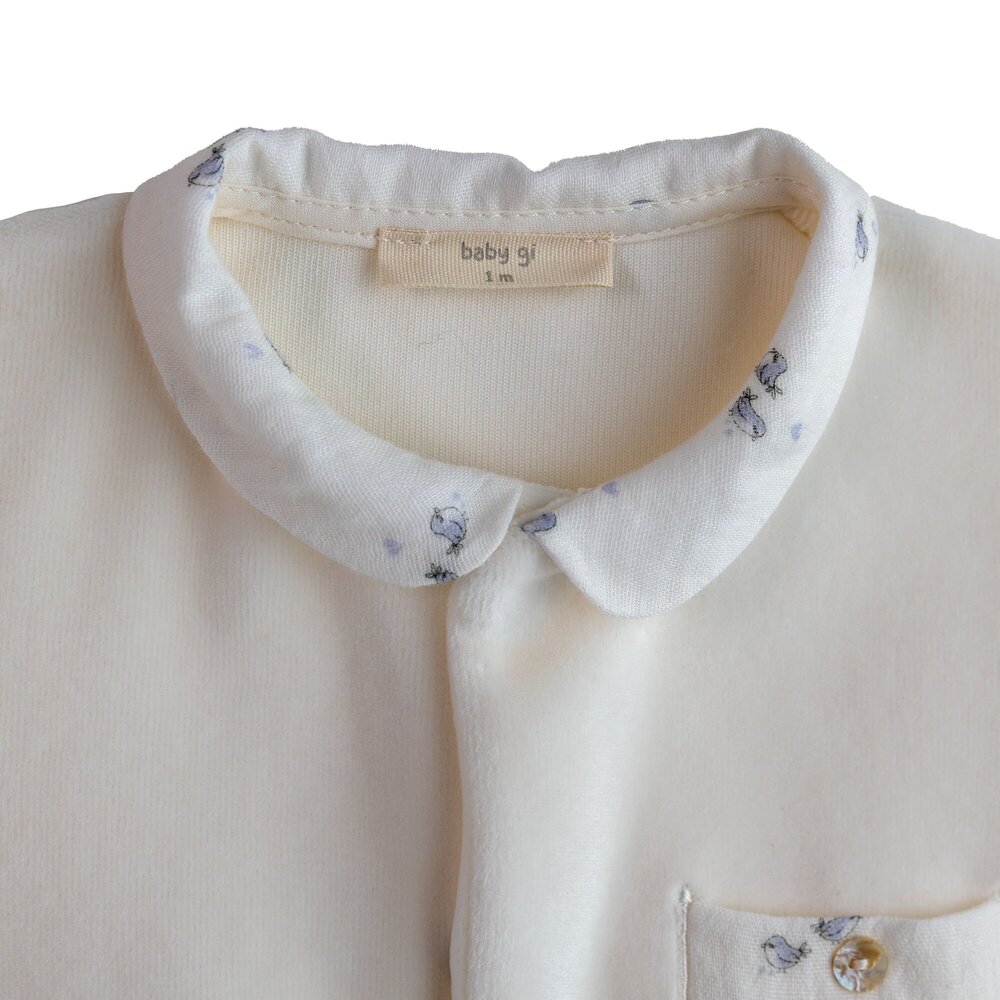 Babypakje Birdie kraagje blauw detail Ivory