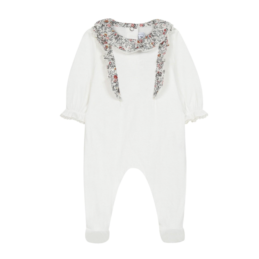 Babypakje ecru met bloemetjes kraag Ecru