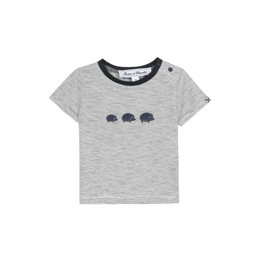T-shirt blauw gestreept met egels donkerblauw