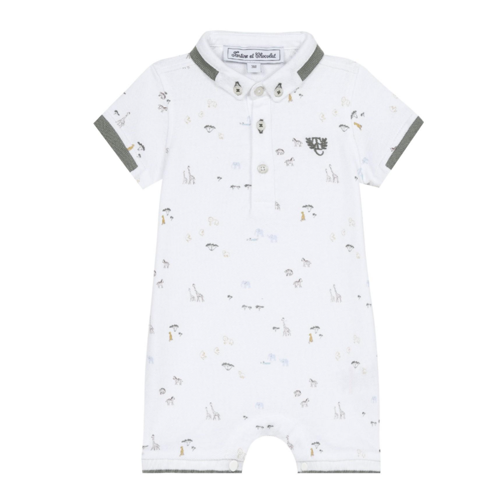 Babypakje polo model met safari print wit