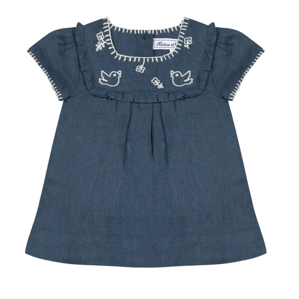 Jurk linnen donkerblauw donkerblauw