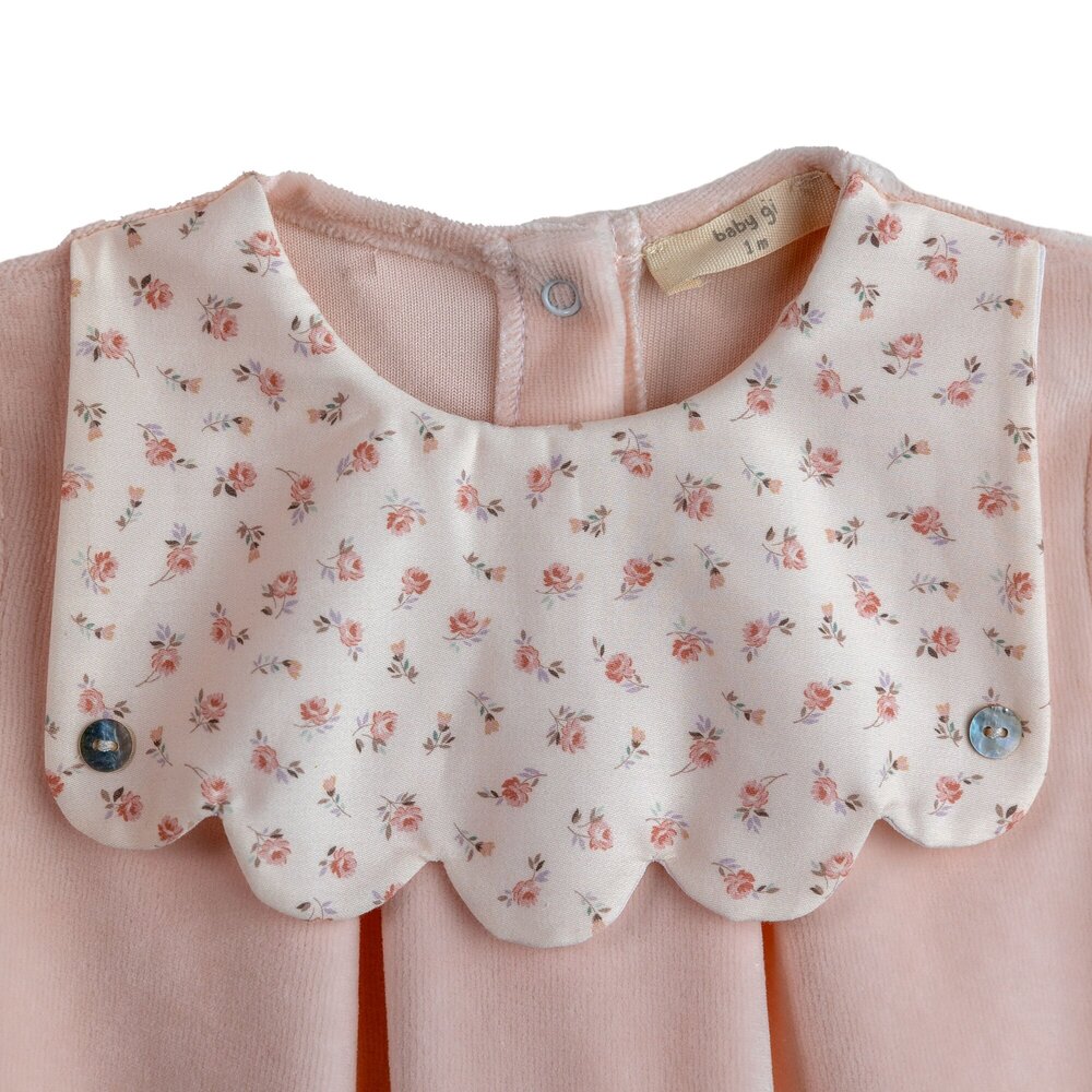 Babypakje velours Floral met kraagje Peach Pink