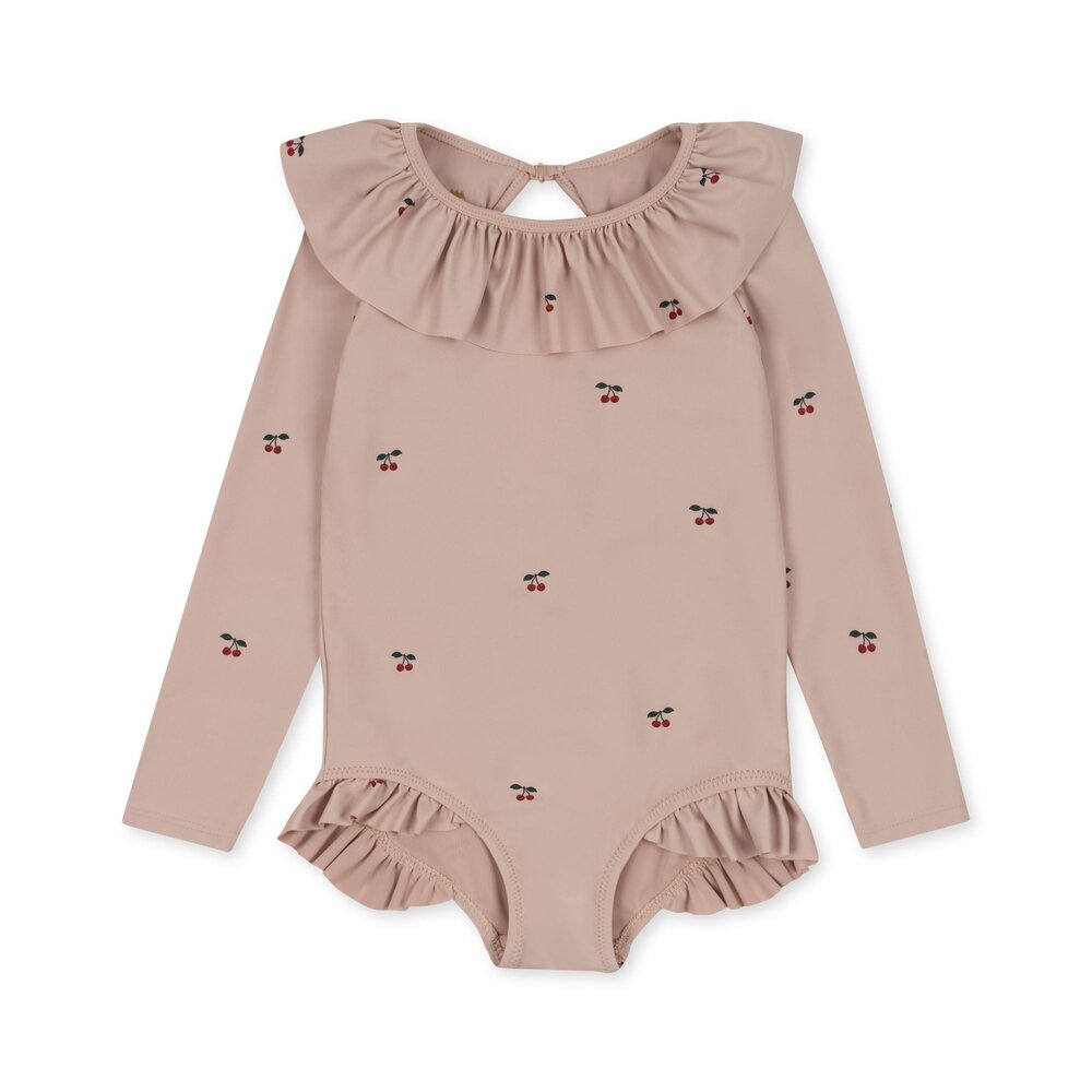 Badpak lange mouwen en ruches - Manuca Cherry blush