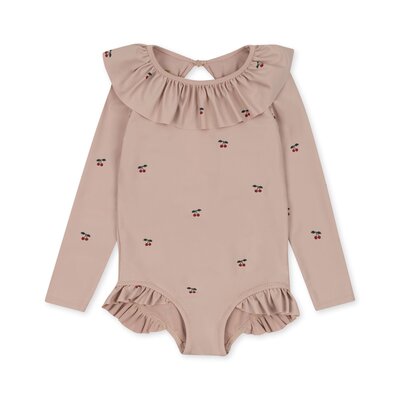 Badpak lange mouwen en ruches - Manuca Cherry blush