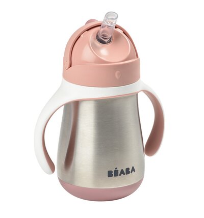 RVS drinkbeker met rietje 250ml Oudroze