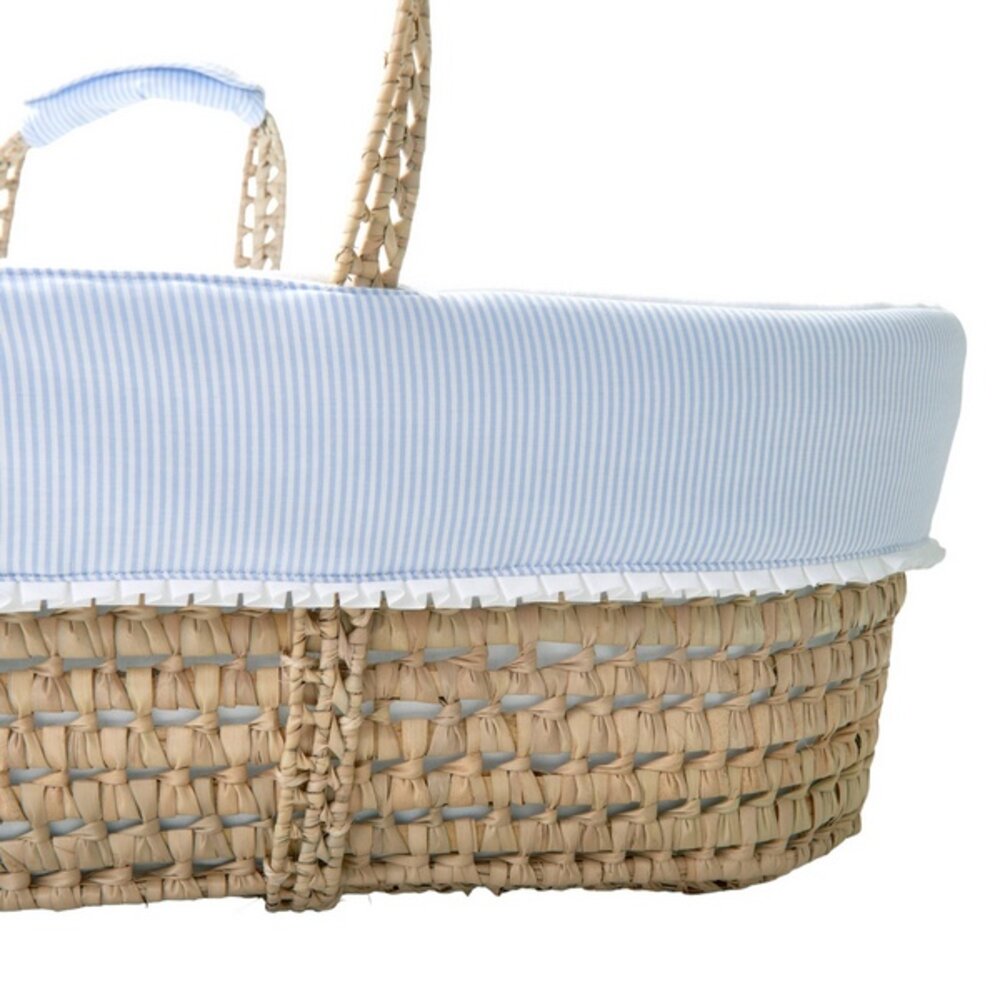 Rieten reiswieg + Aankleding blauw / gewafeld wit Classic car