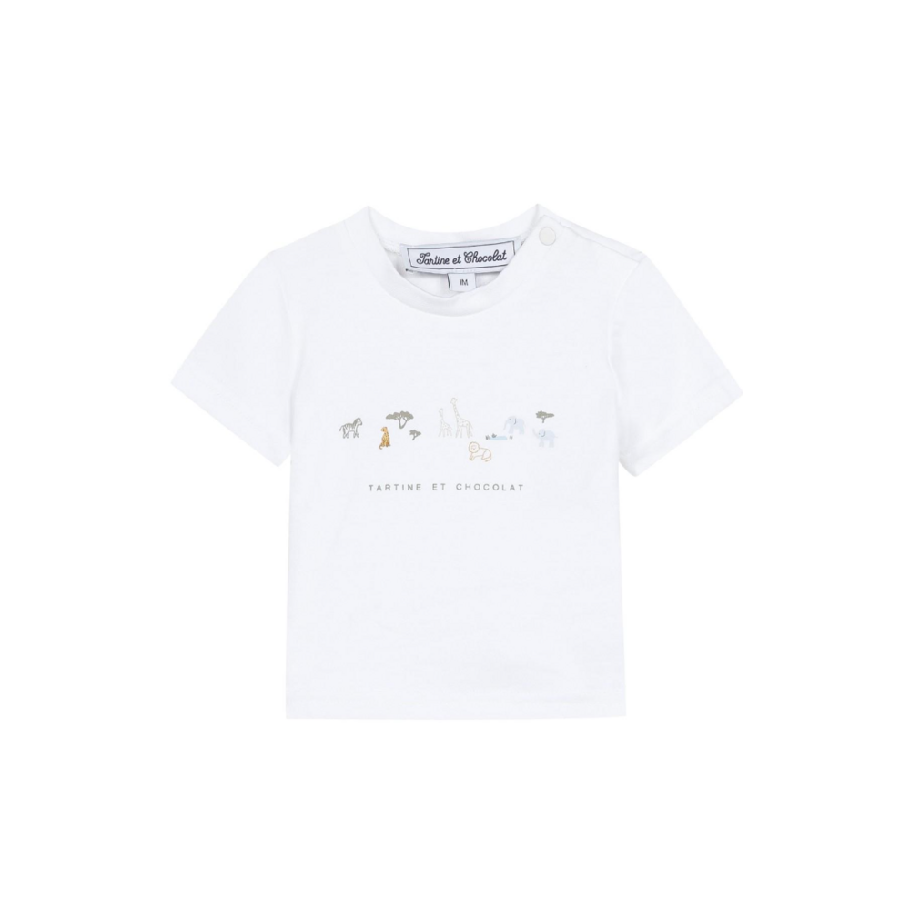 T-shirt wit met safari print wit