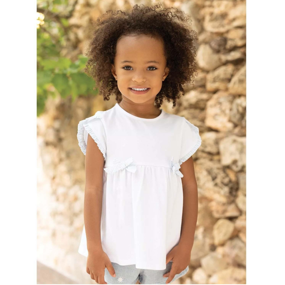 T-shirt wit met accenten in lichtblauw gestreept Wit