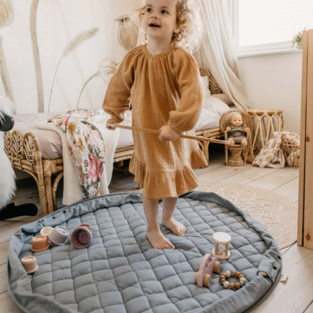 Opbergzak - Speelmat Baby Soft - organic cotton - 120 cm Dusty Blue