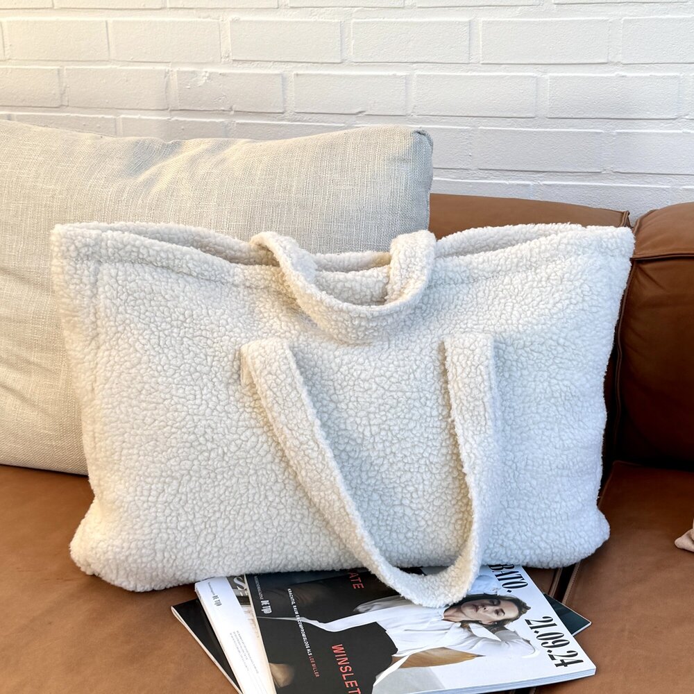 Living Nature weekendtas in teddy beige 53 x 40 x  12 cm (zonder borduur) Beige