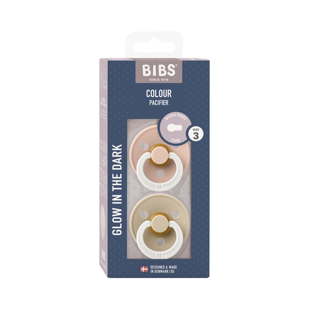Fopspeen Latex - Rond - Glowdark - 2-pack T3 Blush/vanilla 