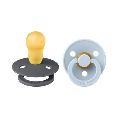 Fopspenen Latex - Rond - 2-pack T3 Iron/babyblue