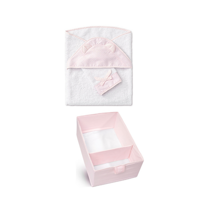 Verzorgingspakket Pretty Pink - Badcape met washandje Arne
 + Opbergmand Dion