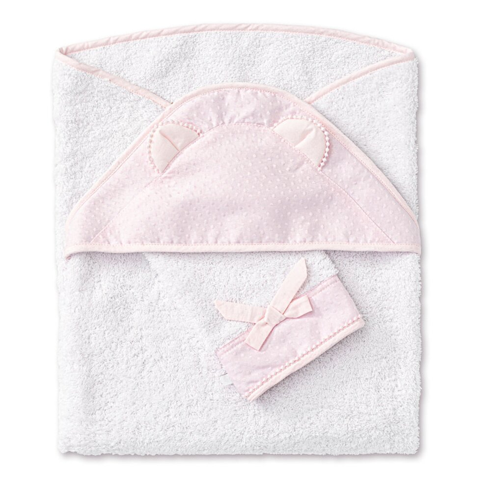 Verzorgingspakket Pretty Pink - Badcape met washandje Arne
 + Opbergmand Dion