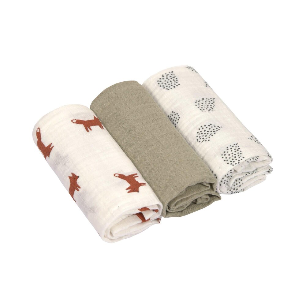 Swaddle & burp Deken M little forest fox 3 pcs 60 x 60