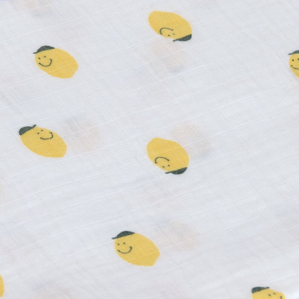 Swaddle & Burp Blanket L GOTS Happy Fruits 3 pcs, 85 x 85 cm Lemon