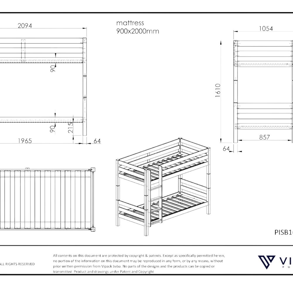 Pino Stapelbed H160cm 90 X 200 cm Wit