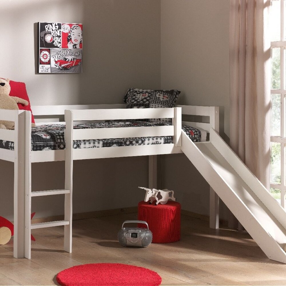 Pino Halfhoogslaper H115cm met Glijbaan 90 X 200 cm Wit