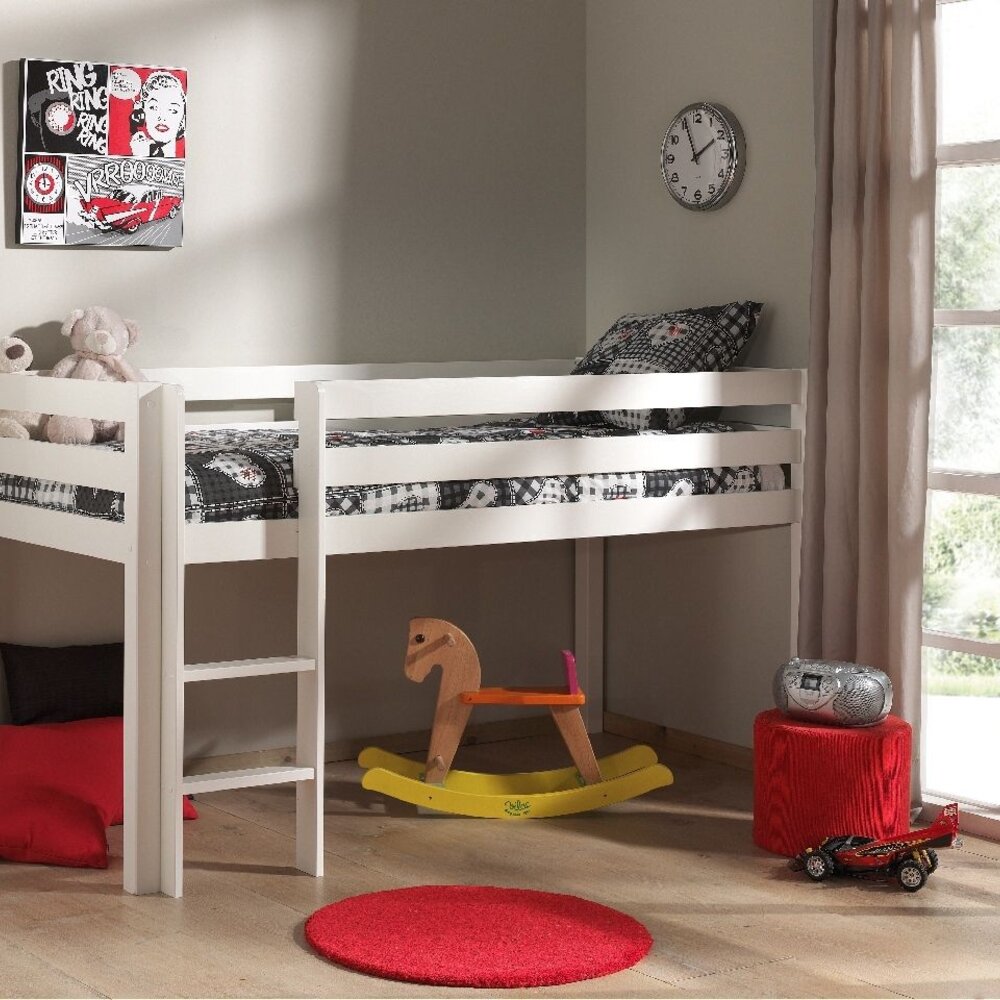 Pino Halfhoogslaper H115cm met Ladder 90 X 200 cm Wit