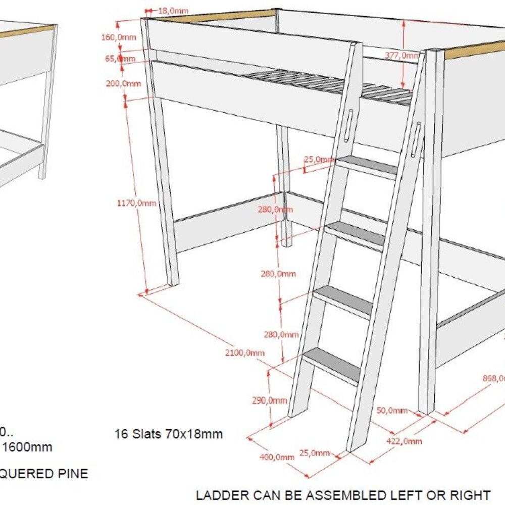 London Mezzanine Bed 90 X 200 cm Wit
