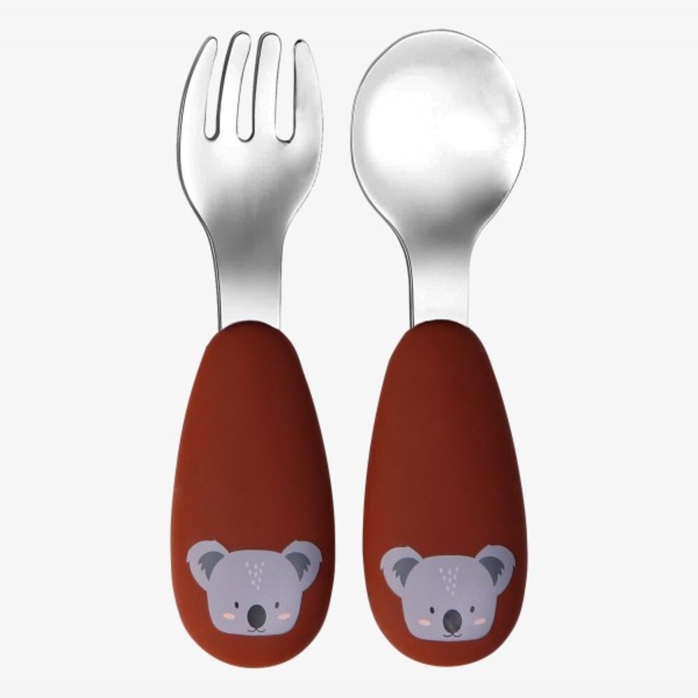 Kinderbestek in silicone en roestvrij staal Koala Dark Rust
