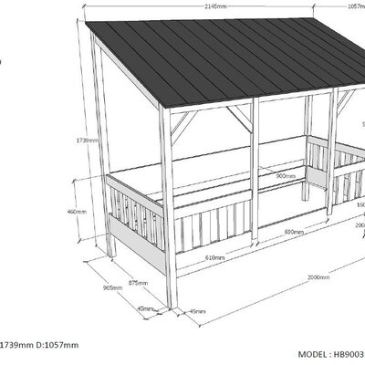 Huisbed schuin dak 90x200cm Wit