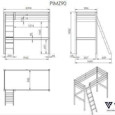 Pino mezzanine bed 90x200cm Wit